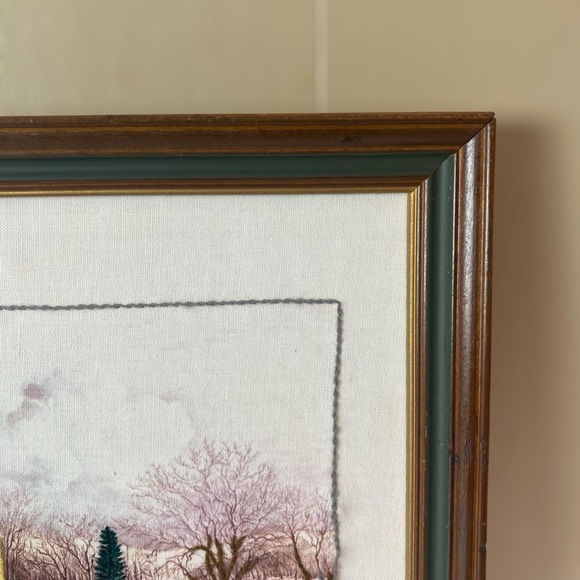 Vintage Crewel Needlepoint Folk Art Farmhouse Sleigh Ride Wall Art Picture - Picture 10 of 14